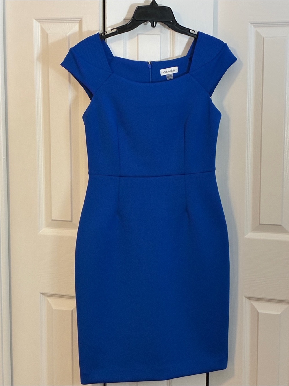 Calvin Klein Cap Sleeve Royal Blue Sheath Dress Size 8